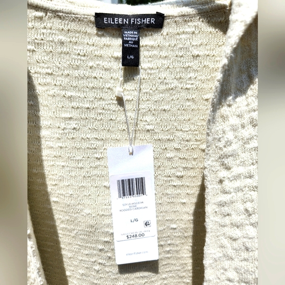 NWT Eileen Fisher Organic Cotton Linen Slub Hooded Cardigan Straight Fit in Bone - Picture 5 of 8